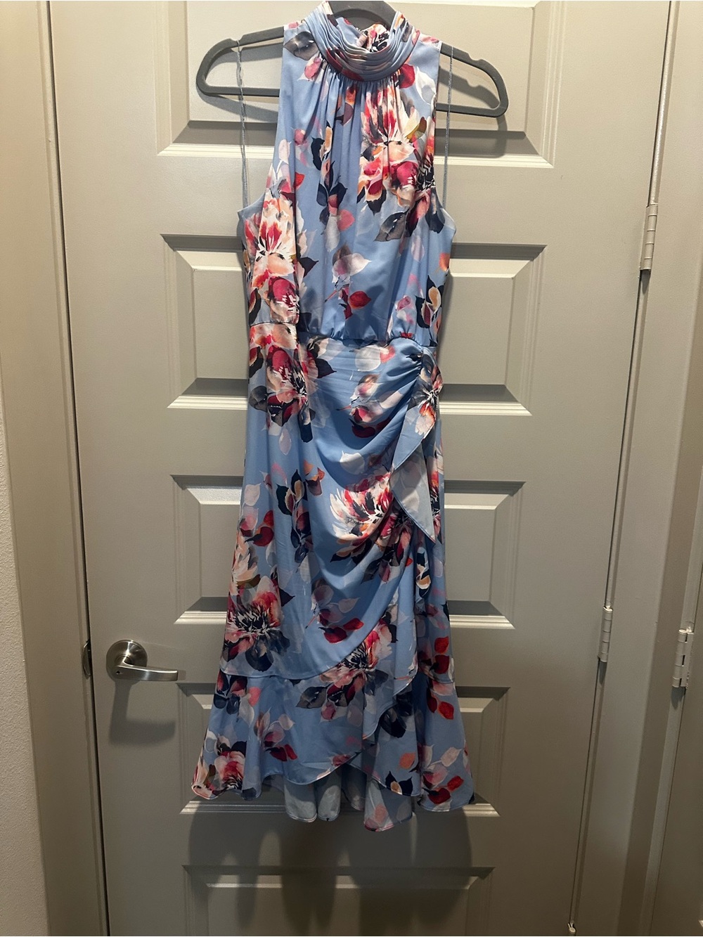 Adrianna Papell Light Blue Floral Midi Dress